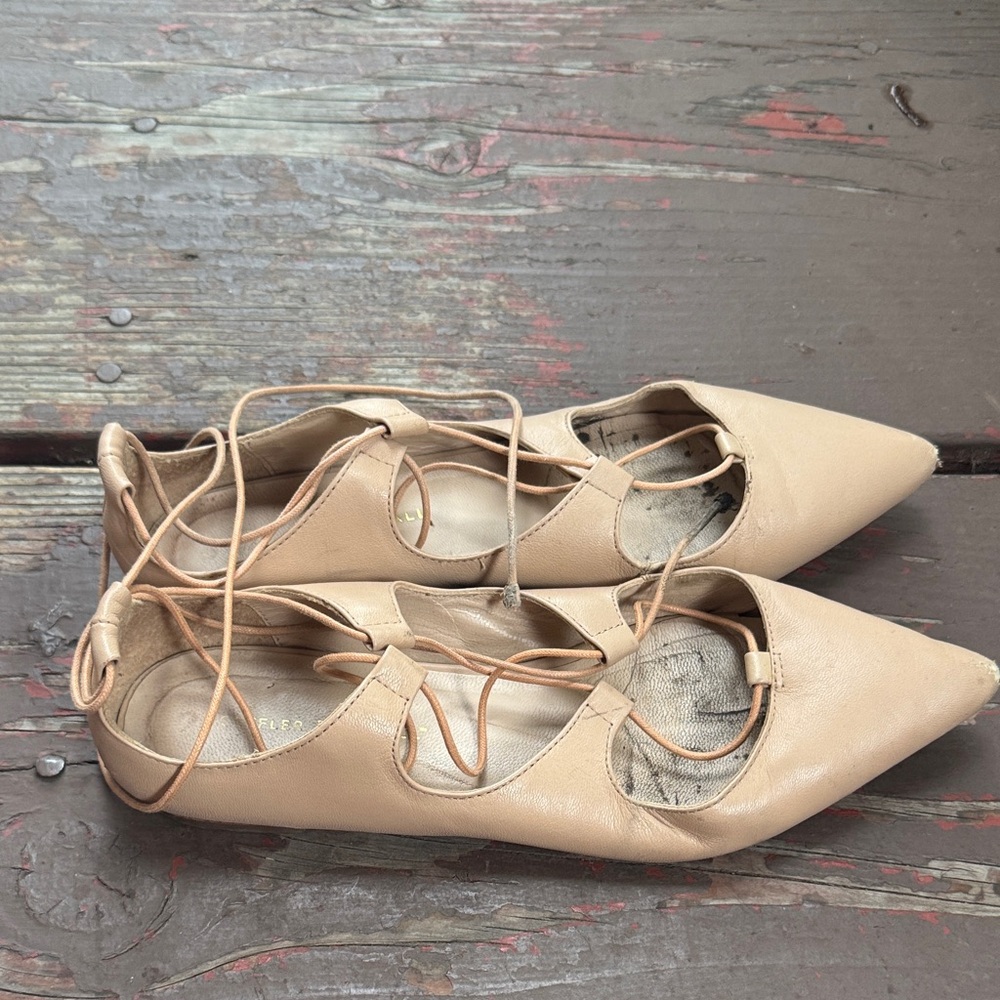 Women's Tan Lace-Up Flats